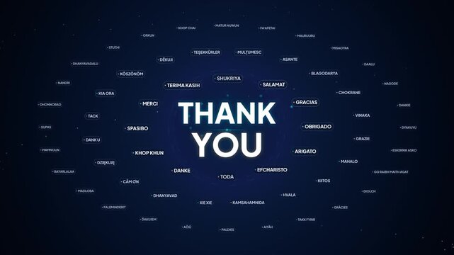 Global Thank You Text Displayed in Multiple Languages with Network Graphic
