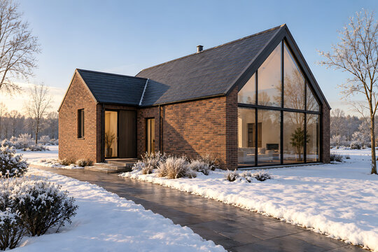 Brick Gable Garden Pavilion on a Clear Winter Morning