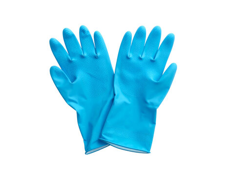 Blue rubber cleaning gloves on black background