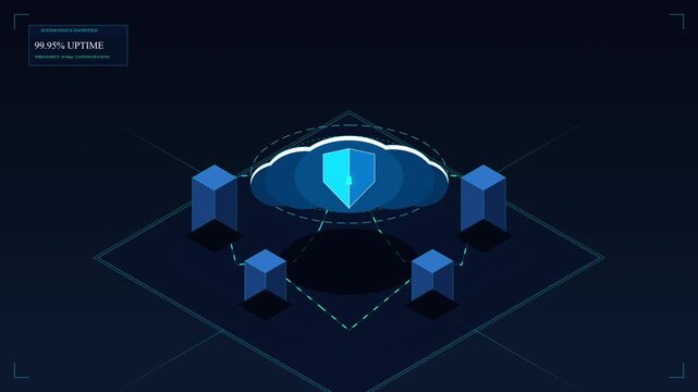 Pixel art cloud security shield server network technology backup