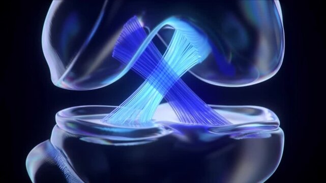 暗視野で交差制動が均衡する前十字靭帯と後十字靭帯の生体医学CG映像