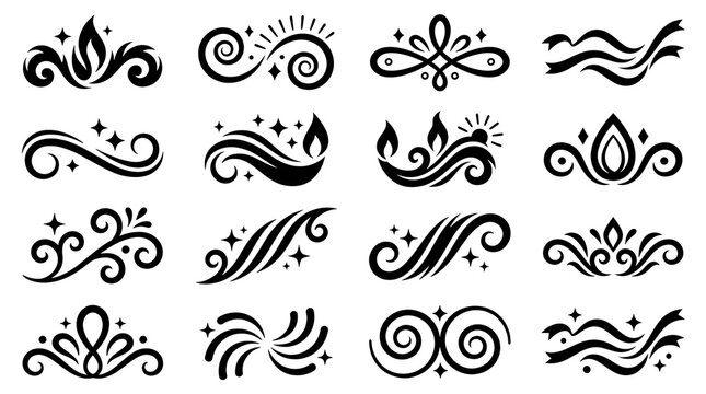 Decorative swirl elements bundle set on a white background elegant floral flourishes