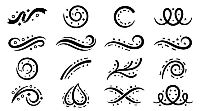 Black Swirls and Flourishes Bundle Set on White Background Decorative Elements