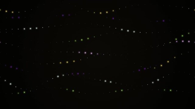 Glowing multicolored dotted lines form seamless looping patterns against a dark void background