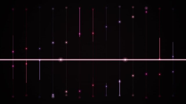Vibrant glowing light lines and points build a smooth looping dark abstract background
