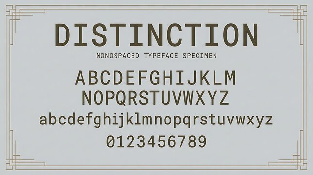 Vintage Monospaced Typeface Specimen with Elegant Art Deco Border