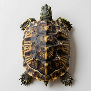 Longevity and resilience concept top view of a patterned turtle shell nature and wildlife biology isolated on a clean white background