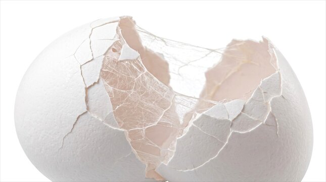 Macro Shattered White Eggshell and Translucent Inner Membrane