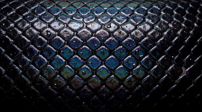 Close Up Iridescent Black Python Snake Scales Geometric Texture
