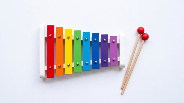 Colorful Rainbow Xylophone Bars With Wooden Mallets Top View