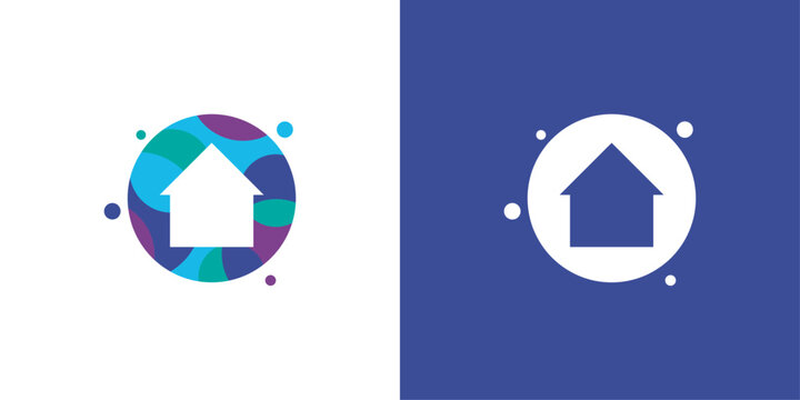 Abstract house logo. Minimal home symbol in negative space within a colorful geometric circle.