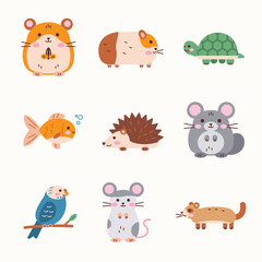 Fototapeta premium Cute Cartoon Pet And Small Animal Characters Collection