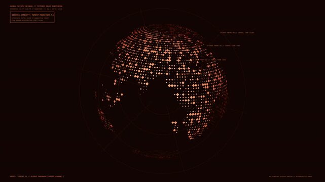 Global Seismic Epicenter Earthquake Tectonic Monitoring Globe 4K Seamless Loop on Dark Broadcast Display
