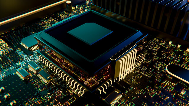 Computer microprocessor chip with detailed circuitry
