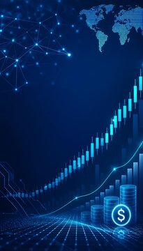 Blue Business Background with Abstract Digital Technology, Financial Growth, Futuristic Graph and Modern Data Visualization Concept