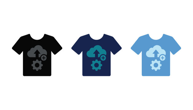 Set of tshirt icons with cloud upload and gear settings symbol, vector illustration design elements for web and app interface