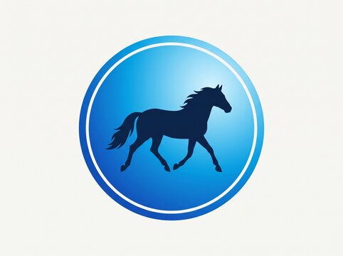 Dark horse silhouette icon inside a blue circular gradient button