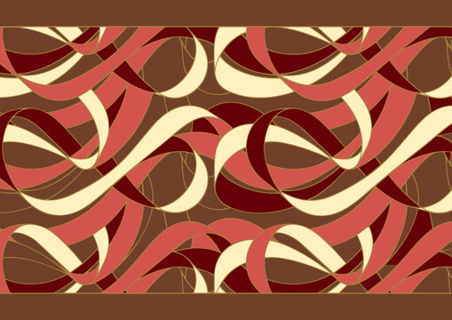 Abstract Intertwined Ribbon Seamless Pattern in Burgundy, Coral, Brown and Ivory／ボルドー・コーラル・ブラウン・アイボリーの絡み合うリボンの抽象シームレスパターン