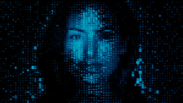 Digital Face formed from Raw Data. Bot Detection Concept.