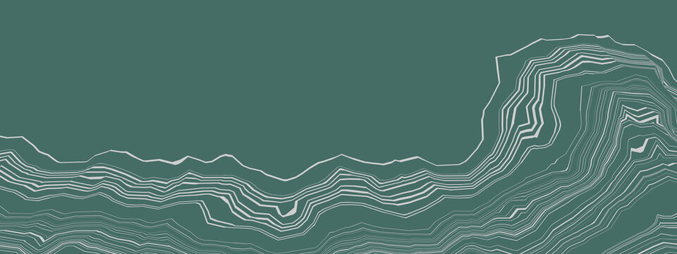 Green and white mountain contour lines. Abstract topographic terrain map