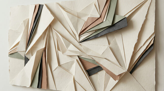 Paper origami craft folded in art abstract texture of background white design geometry shape structure