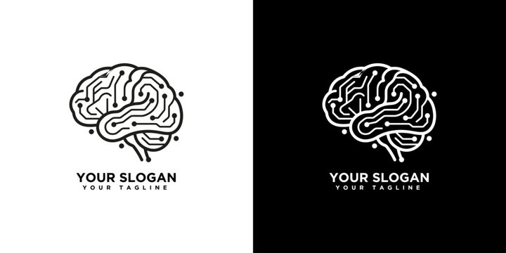 Digital Brain Logo Design with Circuitry and Text Placeholder