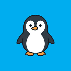 Fototapeta premium Cute penguin cartoon vector illustration with blue background