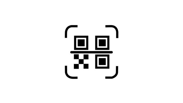White QR Code Scanning Animation with Scanner Frame on white Background, Digital Barcode Scan and Mobile Payment Technology Motion Graphic