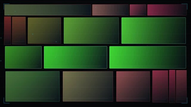 Abstract grid of green and purple rectangles in a digital layout
