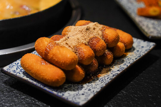 Fried Glutinous Rice Cake with Brown Sugar Syrup
