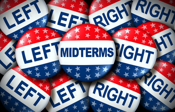 US Midterm Elections concept featuring a Vote election badge representing voting rights democratic participation and civic engagement in the United States with political choice between Republican and 