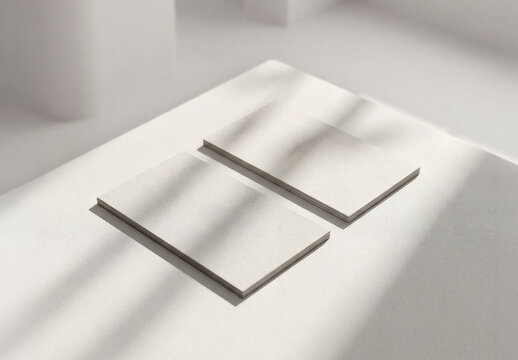 Two business cards stacks in white interior Mockup with soft window shadows. Generative ai