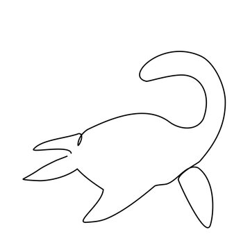Continuous Single Line Lockness Monster Drawing, Nessie Vector Art