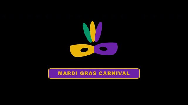 A flat style Carnival Mardi Gras masquerade mask colored feathers and a festive ribbon swaying on a transparent alpha background