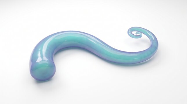 Smooth glossy teal and lavender tentacle with spiral tip isolated on white background, fantasy creature concept