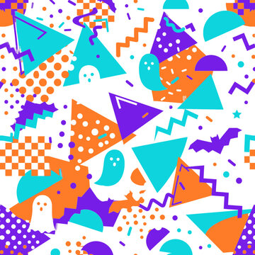 Abstract background with halloween memphis triangle geometric pattern