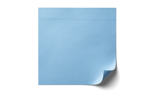 A single square light blue adhesive note paper with a curled bottom right corner, positioned centrally on a plain surface