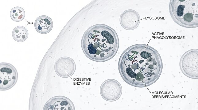 Cellular process of lysosomes breaking down molecular debris inside