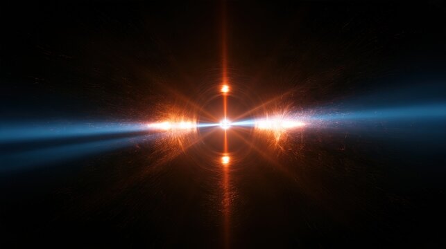 The scene shows a 3D render of a laser array converging on a tiny fusion fuel target. The dark chamber highlights the activity.