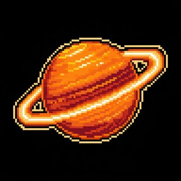 Pixel Art Saturn Planet Icon