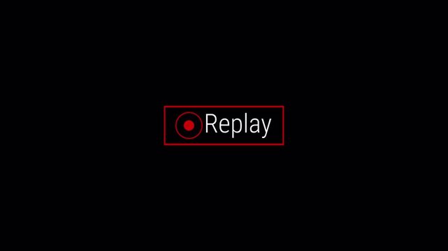 Replay text button animation for video camera and camcorder recordings, animated rewind or repeat icon, VHS Replay Overlay, Video camera replay screen animation overlay with alpha channel in 4k