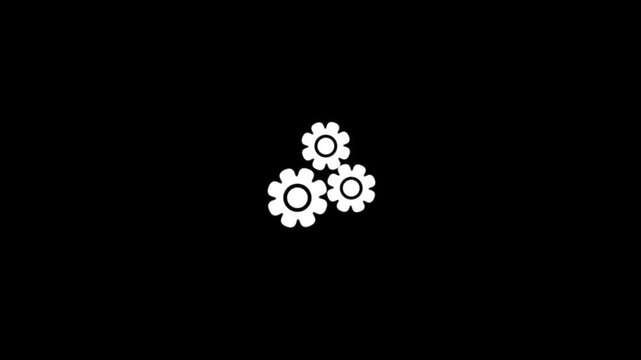 Animated spinning gear Sign icon or cog settings sign icon animation on transparent black screen. Update glowing setting icon setup animation with spinning gears icon animated.