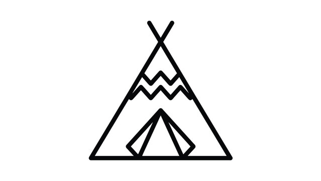 Minimalist black outline teepee icon featuring sharp geometric lines designed with a simple vector art style