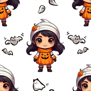halloween pumpkin cartoon characters pattern 