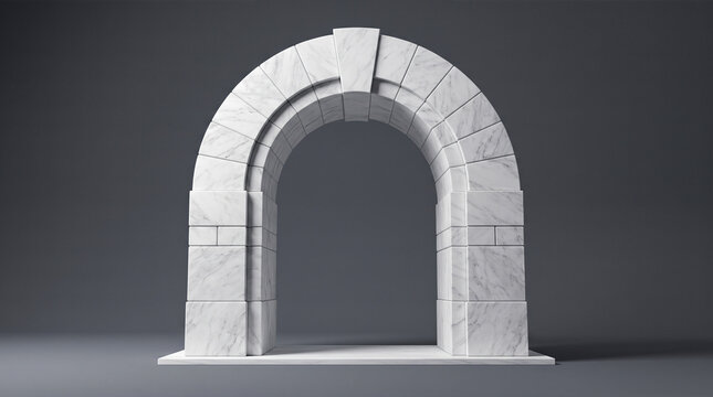 classical white marble stone archway monument architecture gateway entrance column keystone roman antique portal isolated dark grey background 3d render design