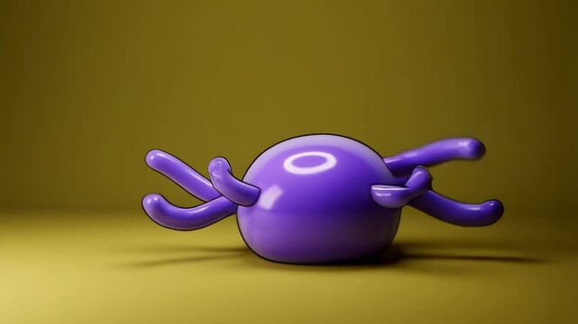 Abstract 3D glossy purple alien creature blob with organic tentacle shapes