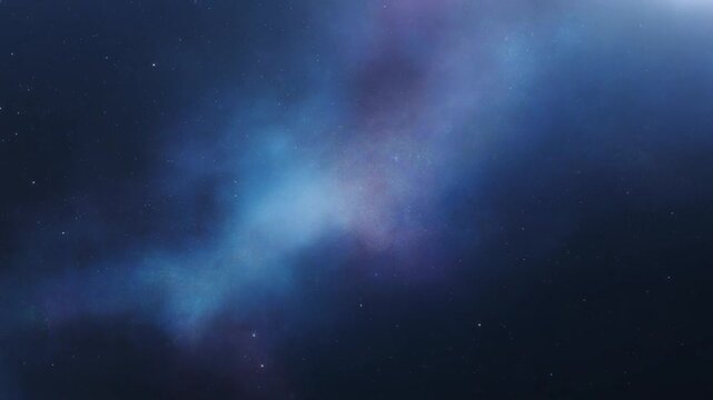 Webサイトやポスターのクオリティを高める、幻想的な青と紫の星雲が漂う宇宙背景動画