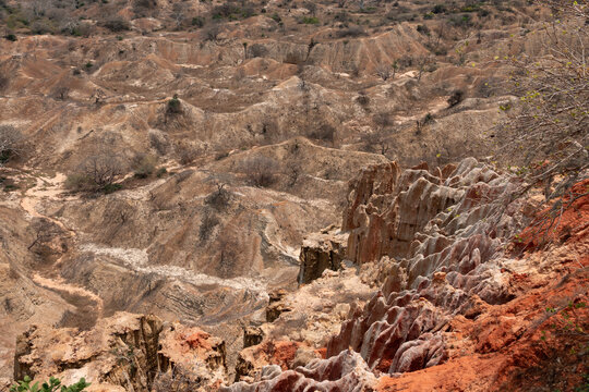 Erosion-carved karst landscapes in the canyons of of Miradouro da Lua (Viewpoint of the Moon), south of Luanda, Angola