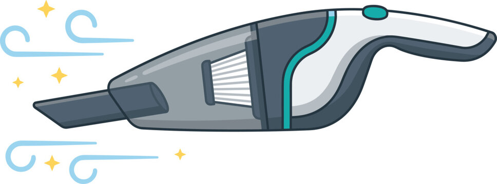 Handheld Vacuum Cleaner Vector Illustration Featuring Cordless Portable Cleaning Device with Air Flow Suction Wind and Dust Filter Design Elements
