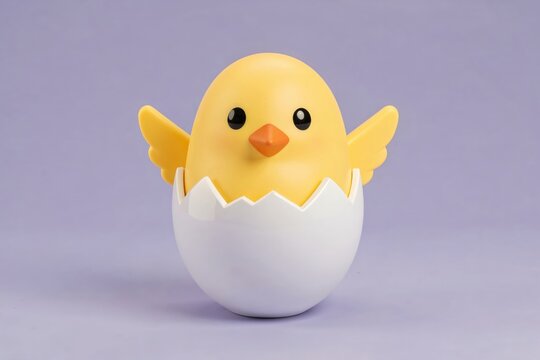 Chubby 3D Toymorphism Easter Chick Popping from Pastel Eggshell